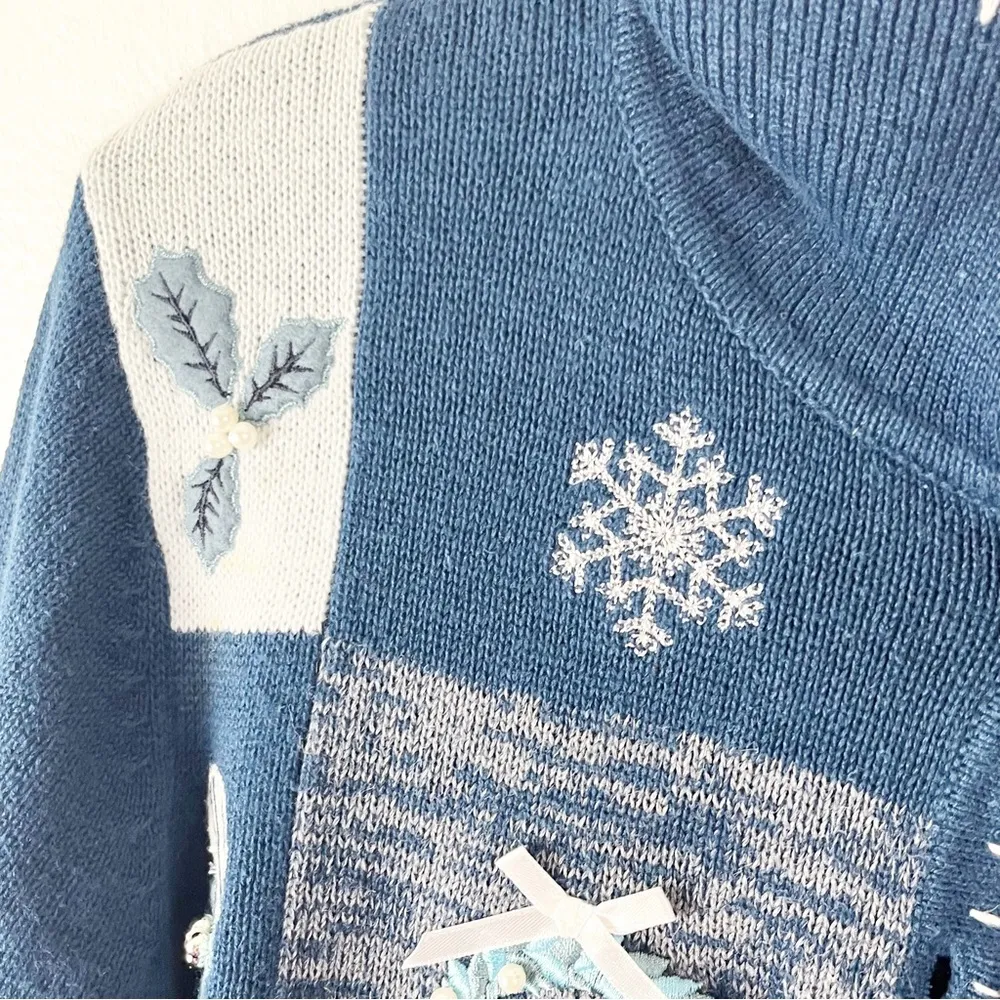 Jason Maxwell  Patchwork Long Sleeve Front Button Christmas Cardigan, Size Medium - Image 7