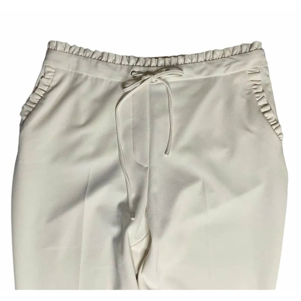 Womens Worthington Tapered Leg Ruffle Trim Cream Winter White Pants Size 12 - Image 7