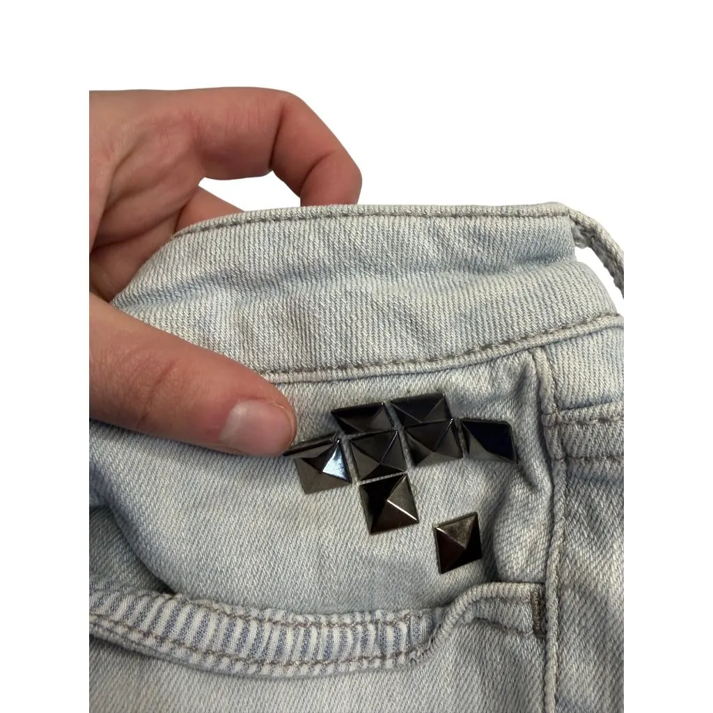 VTG Bullhead Y2K Womens Sz 00 Low Rise Studded Micro Mini Edgy Denim Shorts Rave Blue - Image 3