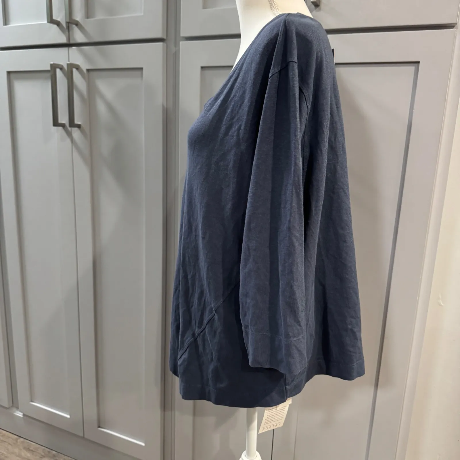 NWT POETRY Asymmetric 3/4 Sleeve Scoop Neck Tunic Top US 14 Hemp Cotton Blue - Image 5