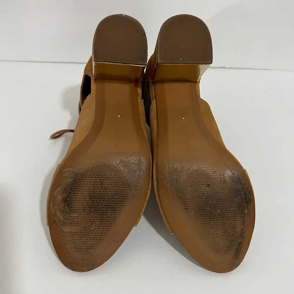 Stradivarius Lace Up Block Heels Camel Brown & Gold Size 38 - Image 7