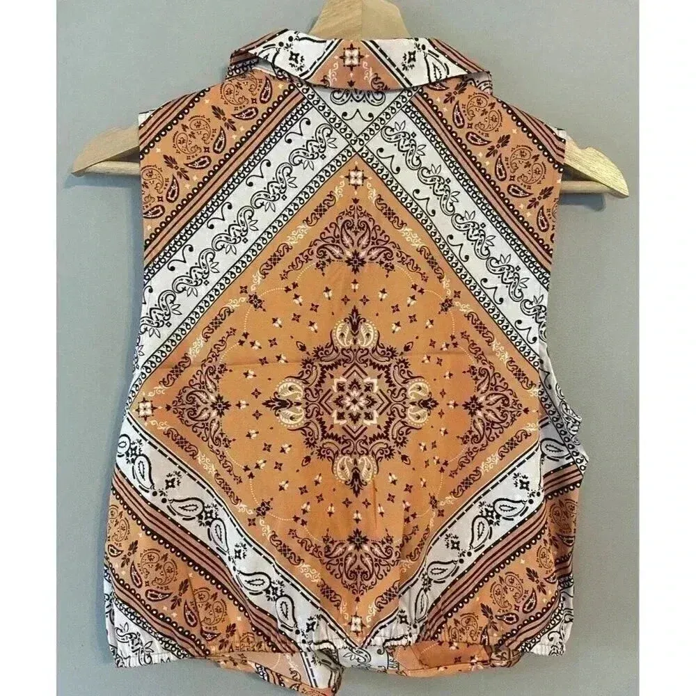 NWT Rachel Zoe Woven Boho Top Shirt‎ Wrap Blouse Sleeveless Satin Size S Bandana - Image 6