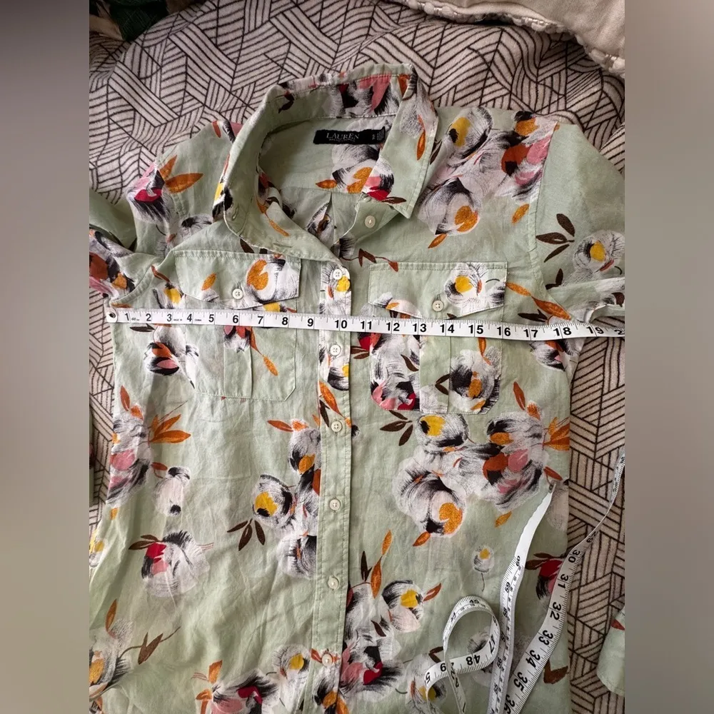 Lauren Ralph Lauren Black Label Women’s Floral Cotton S Shirt (Multi) Green - Image 9