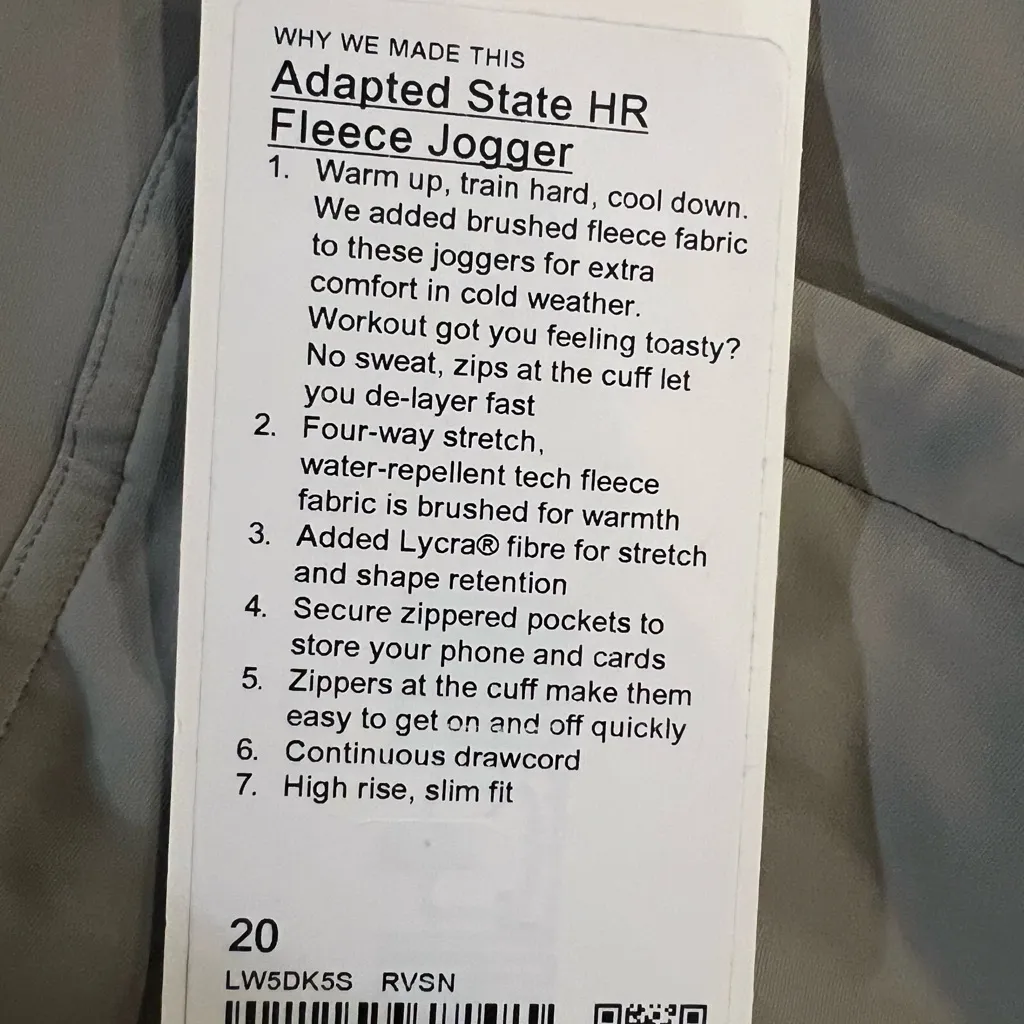 Lululemon Adapted State HR
Fleece Jogger Women’s Size 20 High Rise Slim Fit New - Image 7