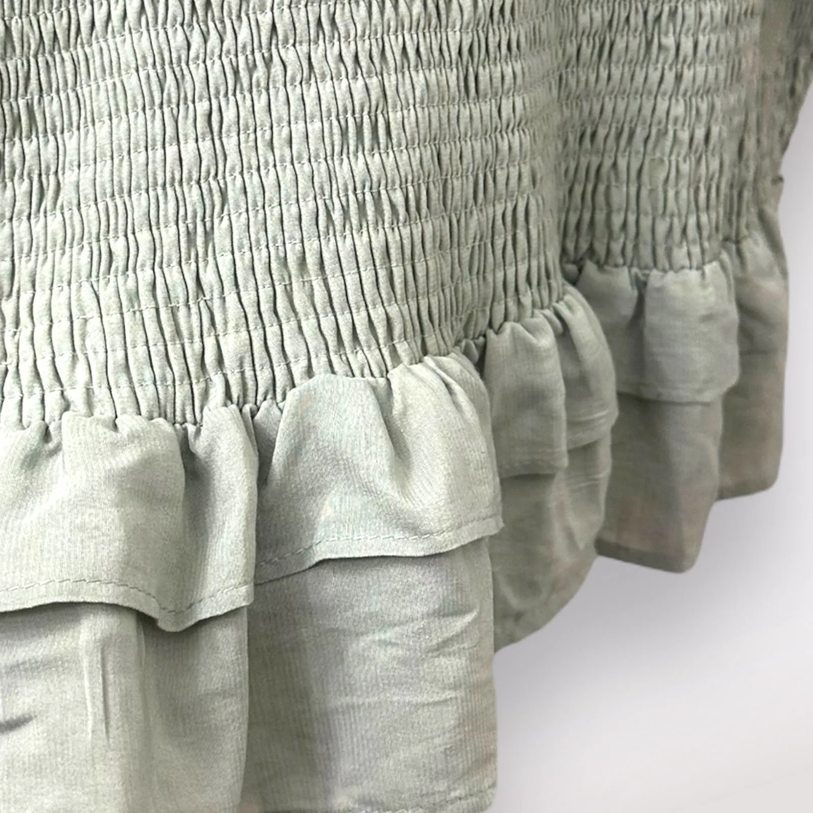 Mable L‎ Pastel Green Mini Dress Badale Smocked Ruffles Satin Coquette Feminine Size L - Image 7