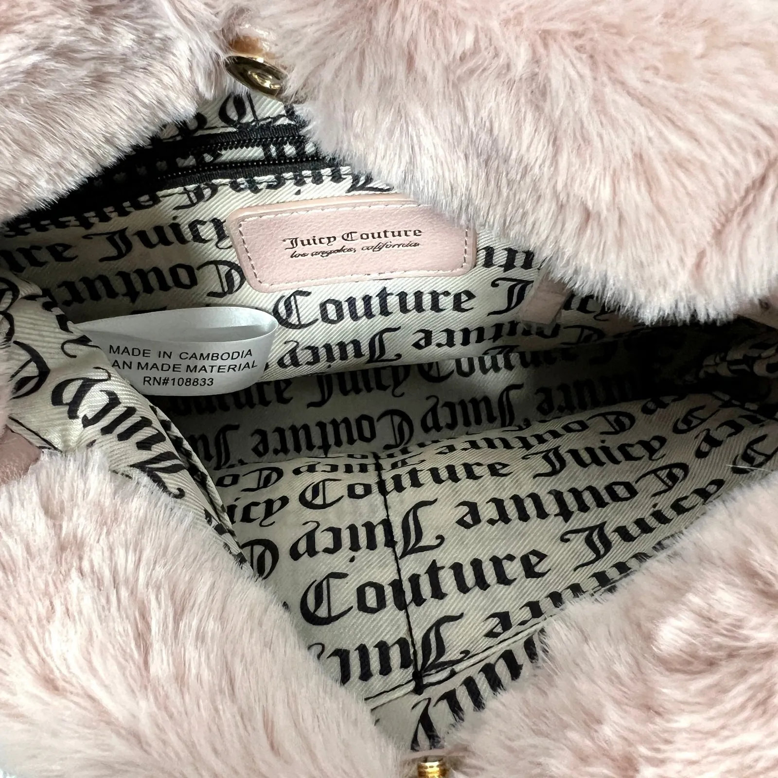 Juicy Couture Fluffy Mini Tote Bag Purse Handbag Blush Pink Bling Heart Spellout - Image 5
