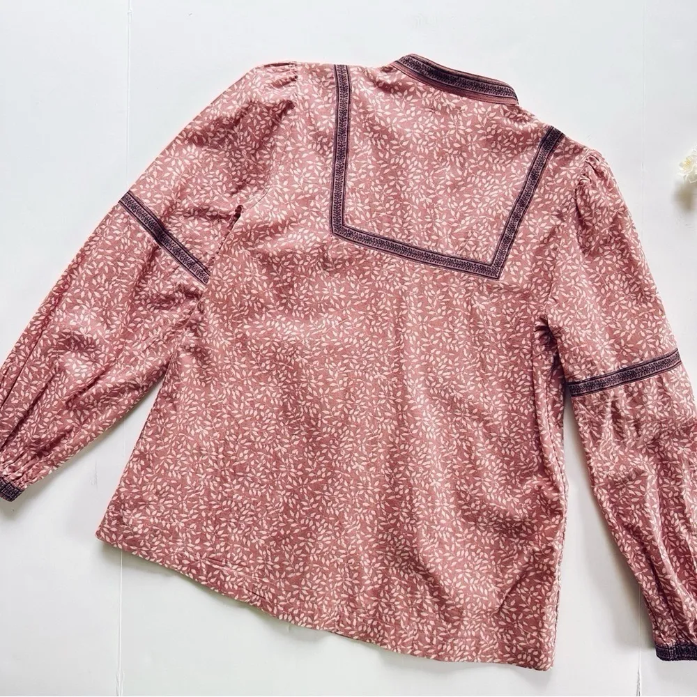 NEW Faherty Women’s Aurora Top VLK Mauve Leaf Batik Organic Cotton Size XS - Image 5