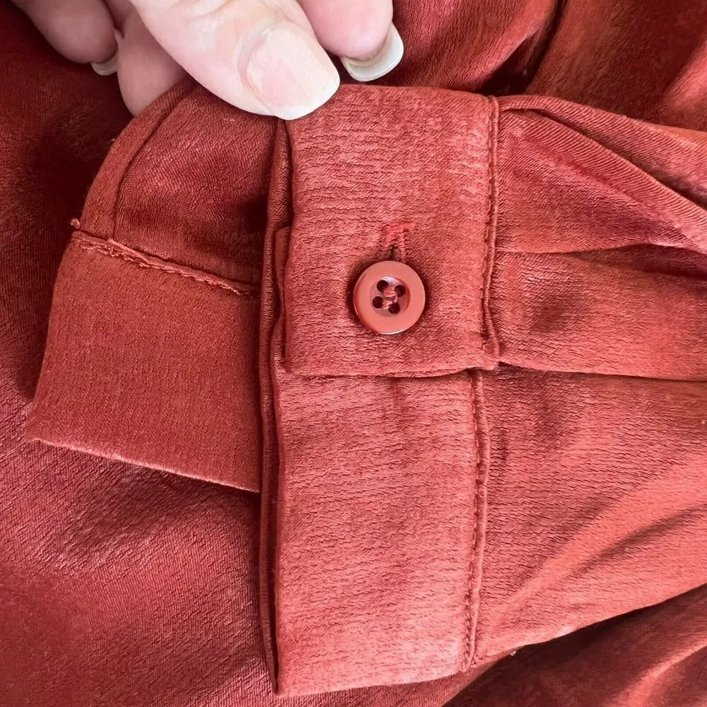 PrettyLittleThing Satin Bohemian blouse top XSMALL burnt orange long sleeve NWOT - Image 11