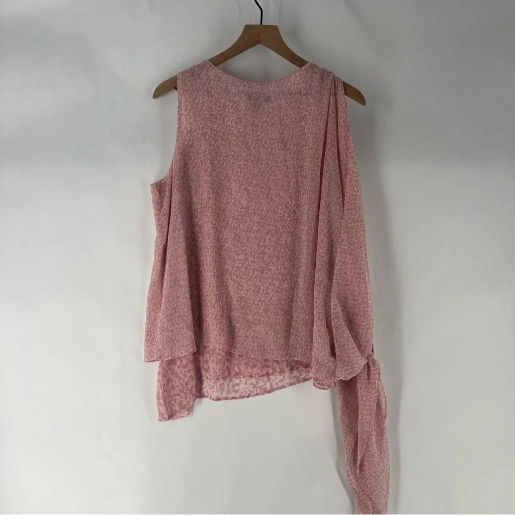 H by Halston Pink Abstract Print Chiffon Layered Blouse Side Tie Sleeveless Top - Image 8