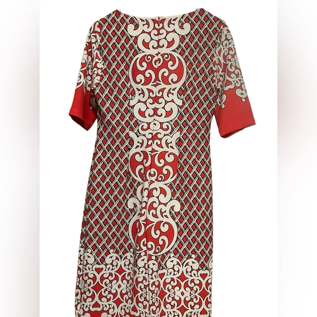 Shelby & Palmer Red Paisley Lattice Soft Stretchy Detailed Sheath Dress Size 6 - Image 5