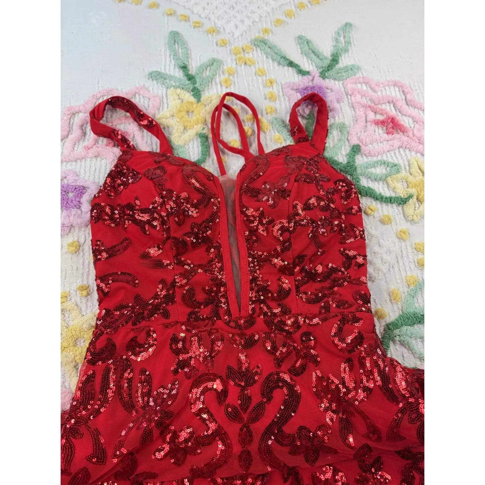 Sparkling‎ Red Sequin Lace Up Back Mini Dress Party Cocktail Formal Gown Size undefined - Image 5