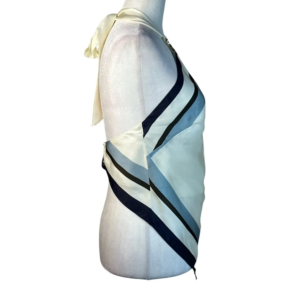 NICHOLAS Skye Halter Gold Neck Piece Top in Athens Scarf Sky White 2 New Womens - Image 6