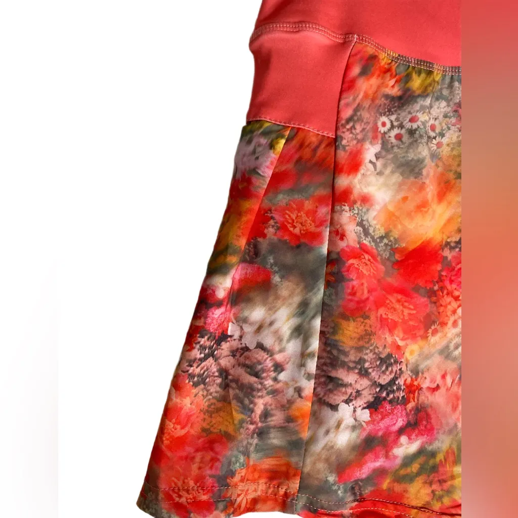 Vogo Persimmon Orange Floral Pleated Skort Skirt Tennis Golf Pickleball - Image 4