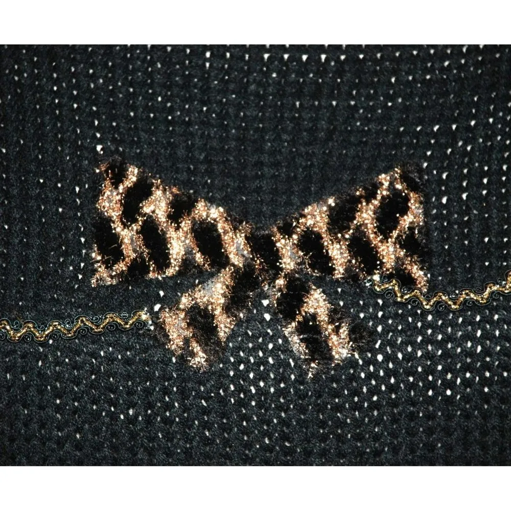 Vintage Extra Touch Black & Gold Knit Sweater Size 20W Dangle Coins Bows - Image 3