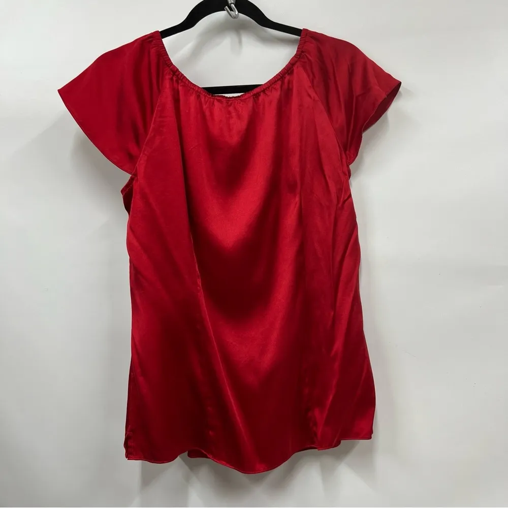 White House Black Market medium Red silk stretch Blouse - Image 4
