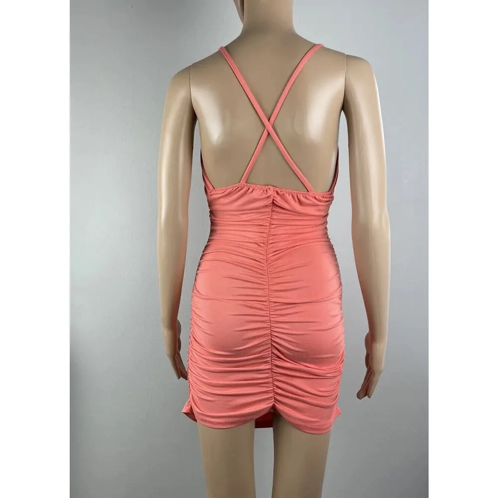 Capella Womens Cut Out Ruched Coral Mini Dress Juniors Size S/M Sleeveless Orange - Image 4