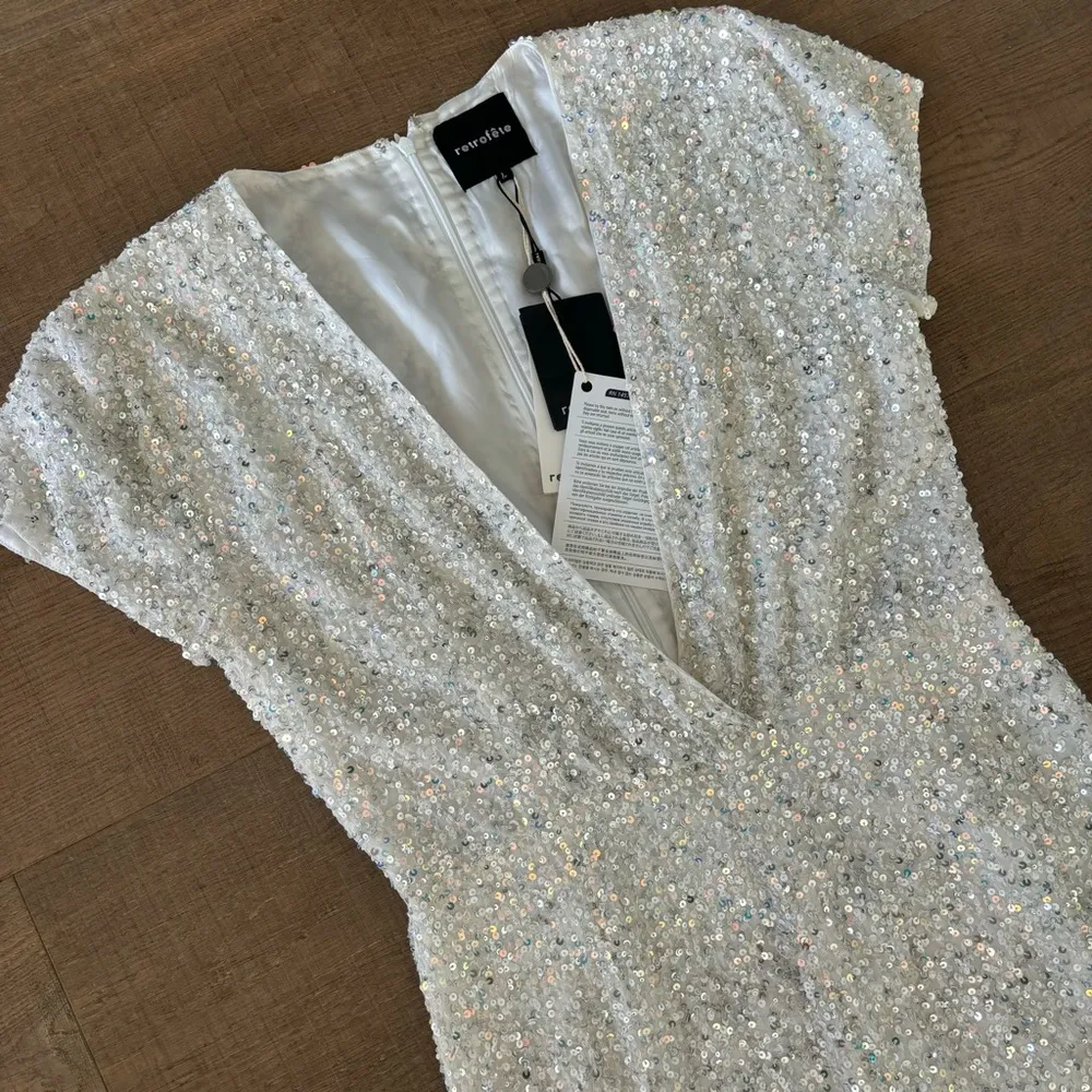 retrofete white sequin plunging v-neck jumpsuit new nwt - Image 5