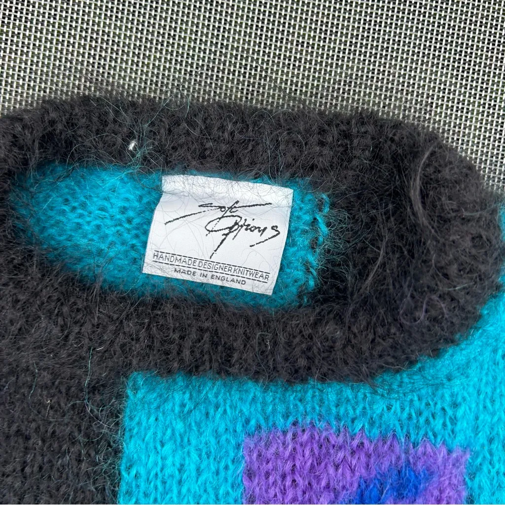 Vintage 80s Mohair Cardigan: Funky Abstract Geometric Sweater by soft options Purple Size XL - Image 7