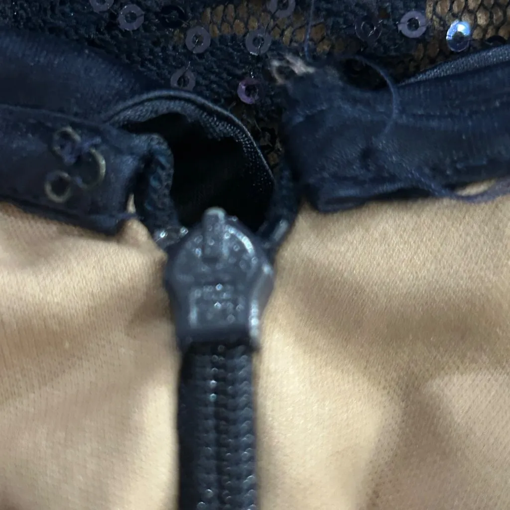 SLNY Dress Womens 12 Navy Sleeveless Layered Lace‎ W/ Satin Collar Back Zip - Image 9