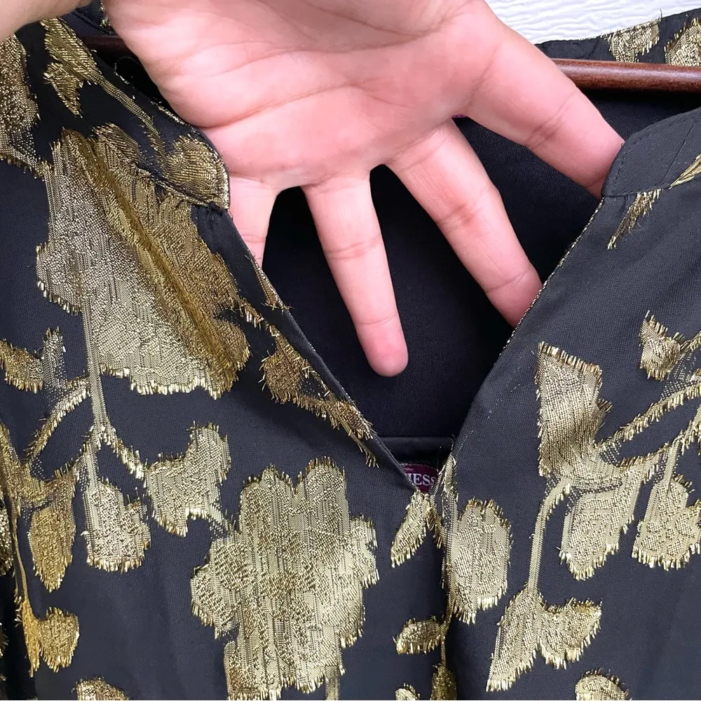 Jessica London Womens Shirt Blouse Black Gold Metallic Split V Neck Plus Size 26 - Image 9