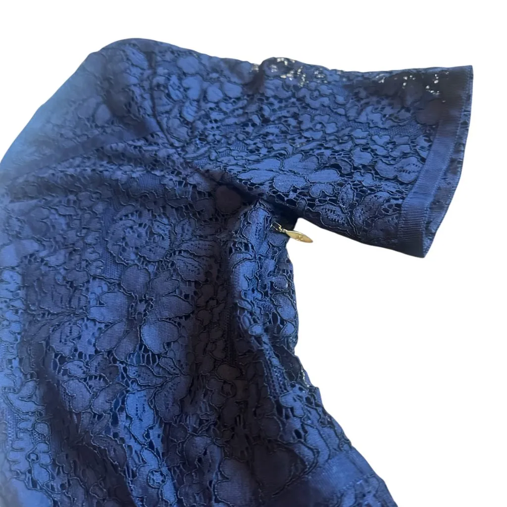 Draper James Meadow Navy Lace Dress White Trim Preppy Tiered Size 8 Women's - Image 7