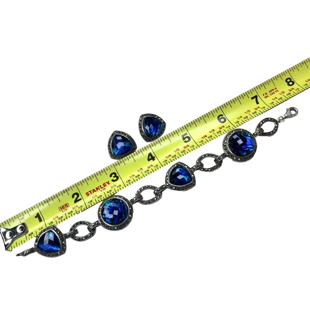 JUDITH JACK Round & Trillion Cut Blue Abalone Doublet Earrings and Bracelet Set - Image 7