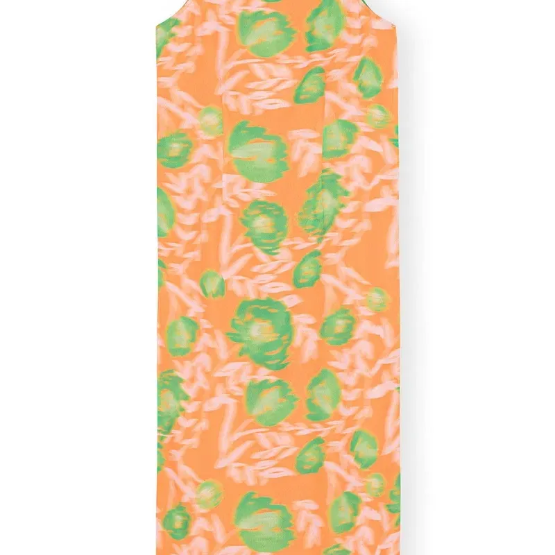 GANNI Printed Light Crepe Slip Dress, Vibrant Orange, FR36/US4 - Image 6