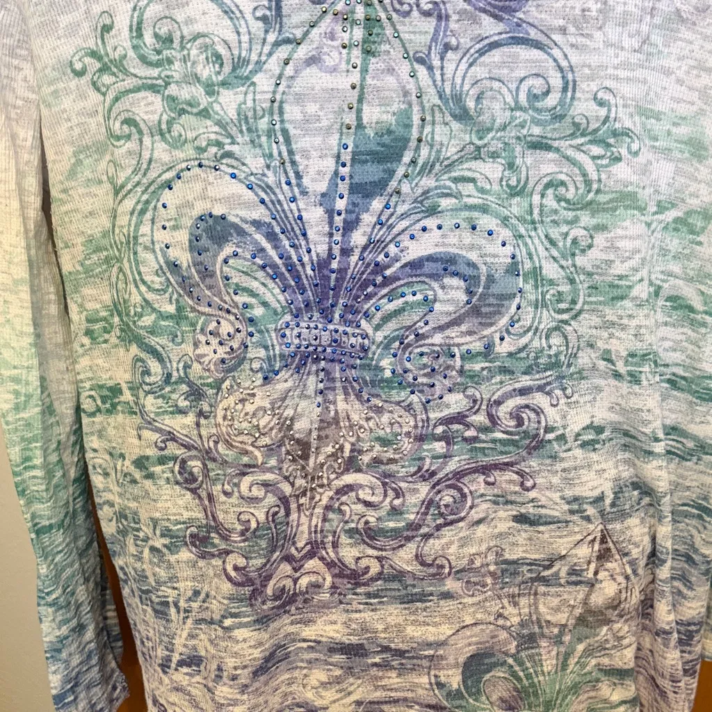 🐲🐲🐲BOGOHO🐲🐲🐲Cato Women's Long Sleeve Top with Purple and Teal Accents-22/24 - Image 2