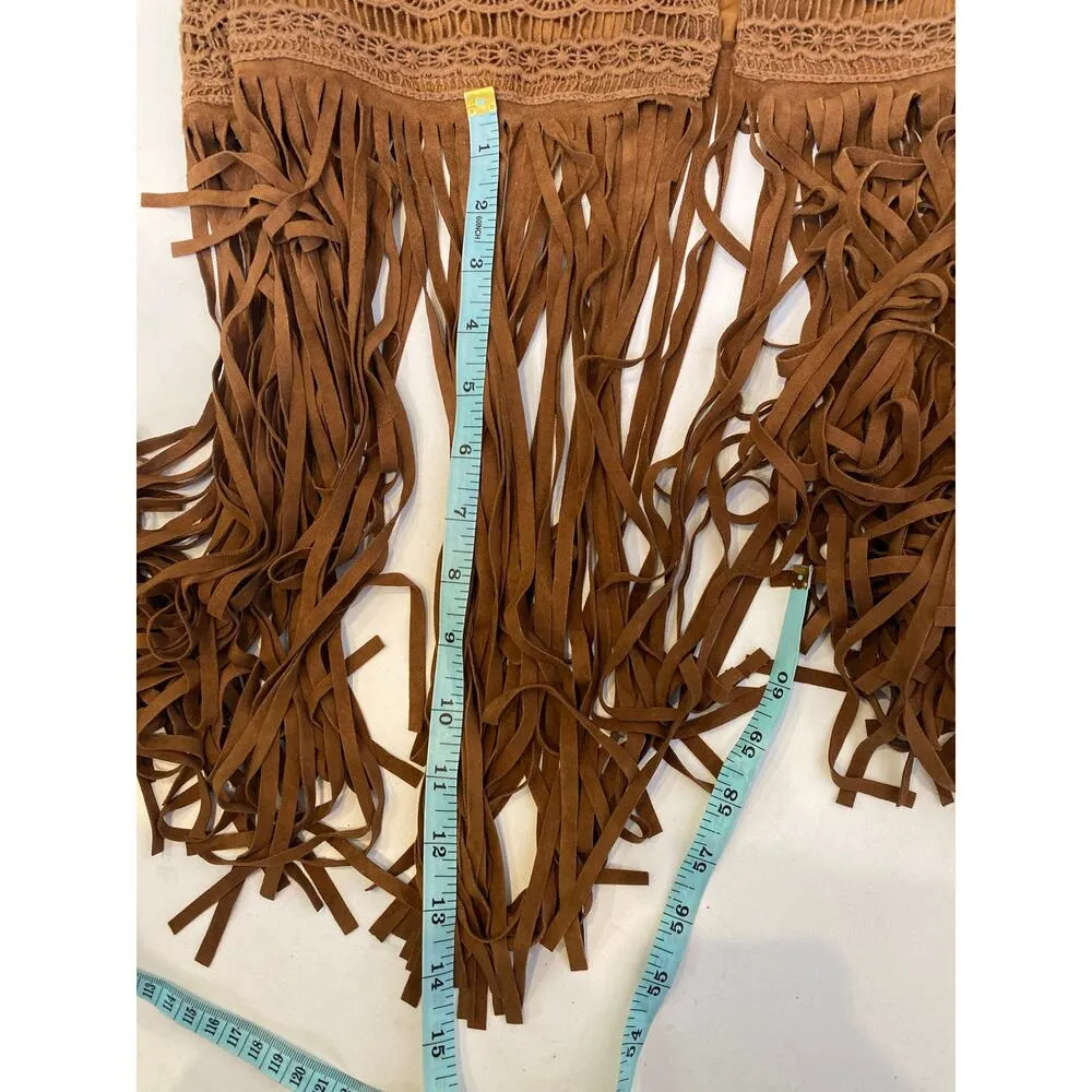 Reba Brown Leather Beautiful Jacket Fringe EUC Sz XL Lined Long Sleeves Crochet - Image 12