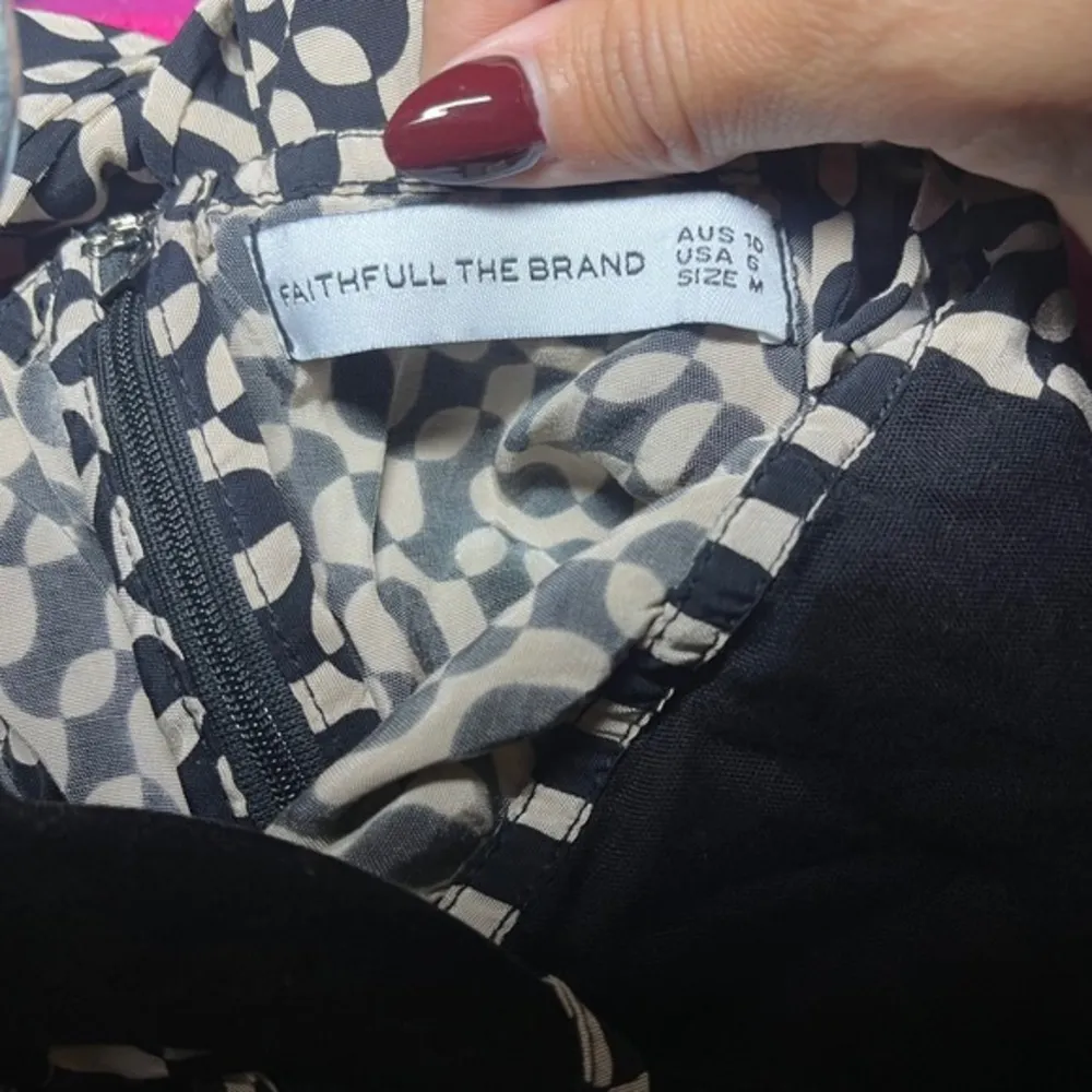 Faithfull the Brand Bisett Gaia Mini Dress Halter Neck Tie Back Geometric 6 Med - Image 7