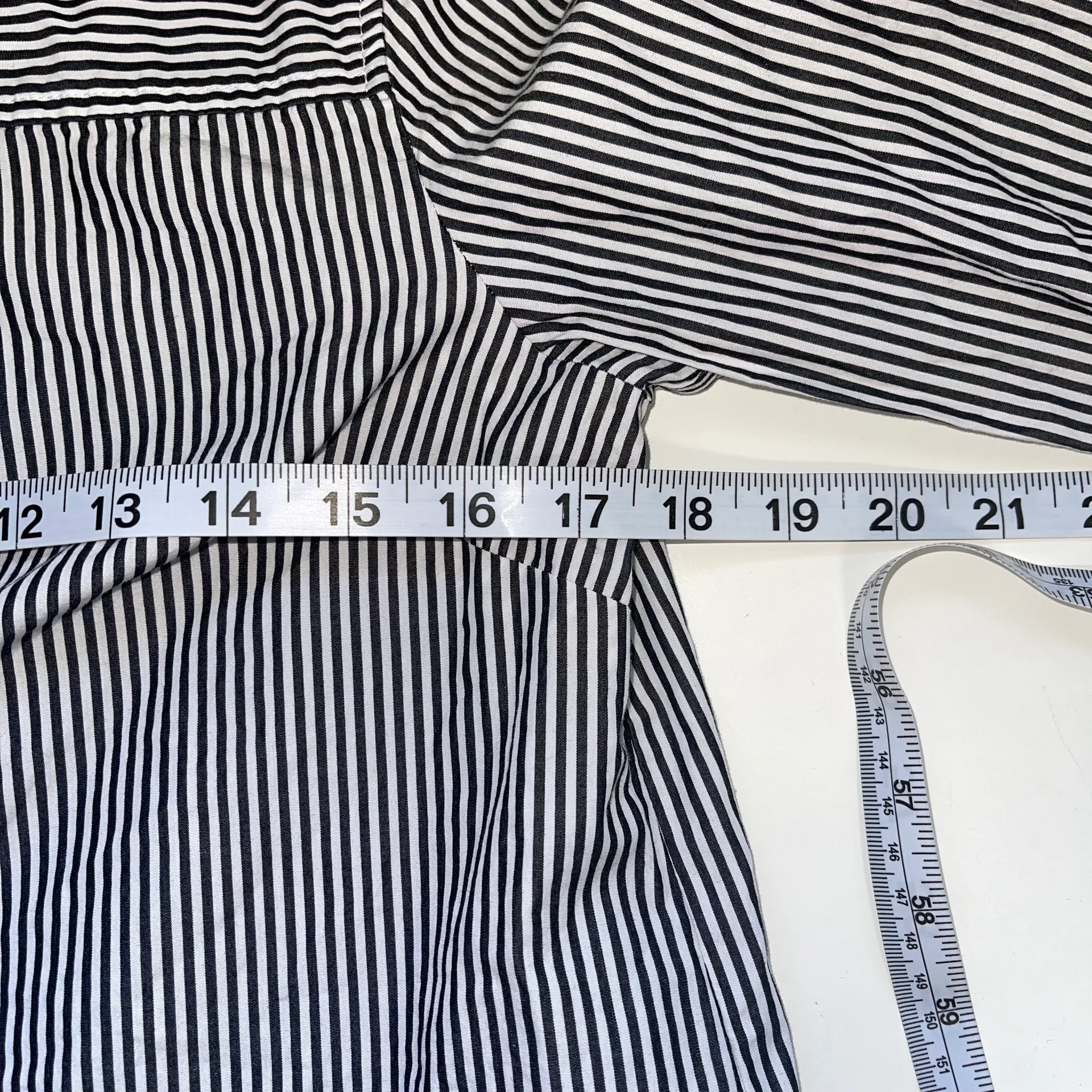 J. Crew 100% Cotton Navy Blue & White Striped Funnel Button Neck Top - Image 7