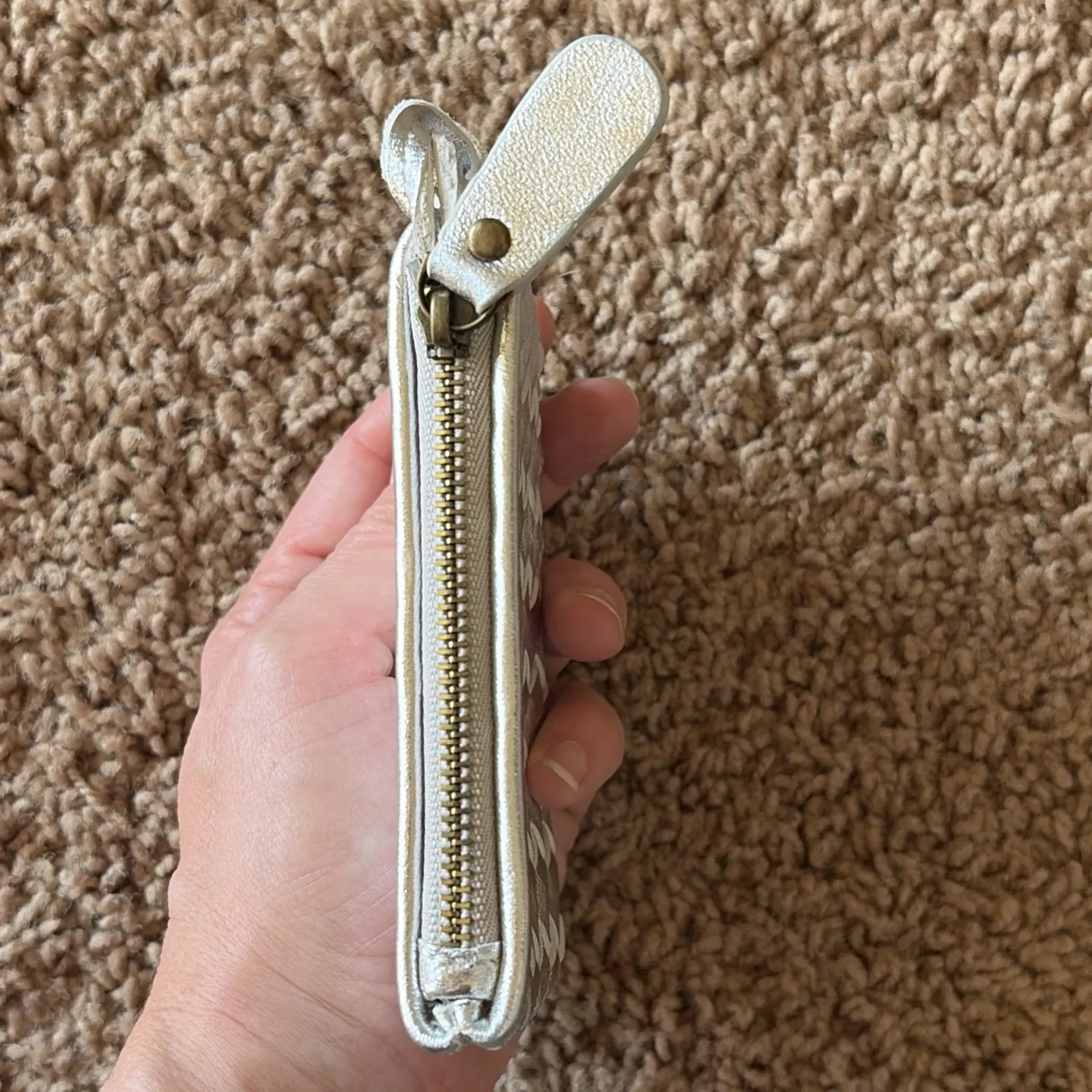 COCHNI Italy Silver Braided Leather Coin Pouch Small Zip Pouch Wristlet Dust Bag - Image 12