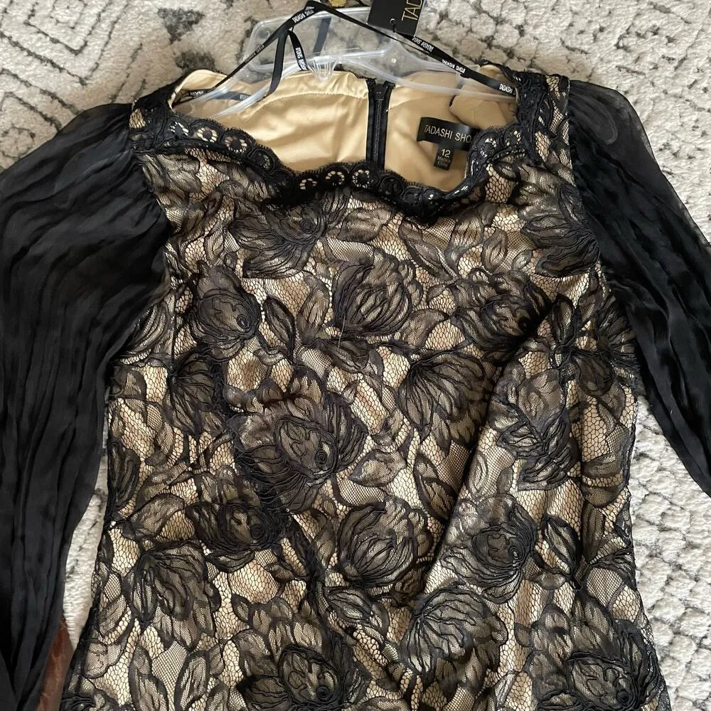 New nwt tadashi shoji designer black cream lace formal cocktail dress size 12 - Image 6