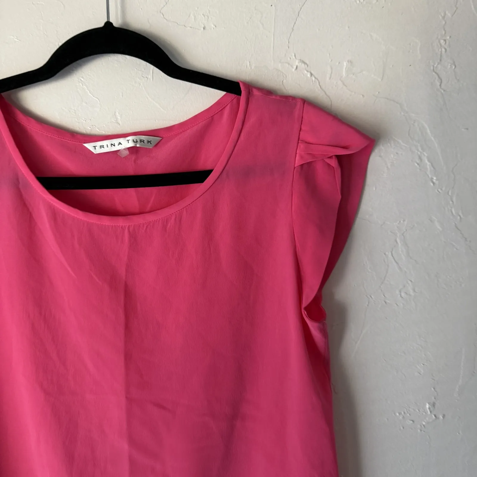 Trina Turk Shirt Womens Medium Pink Beige Silk Blouse Top Coquette Preppy - Image 2