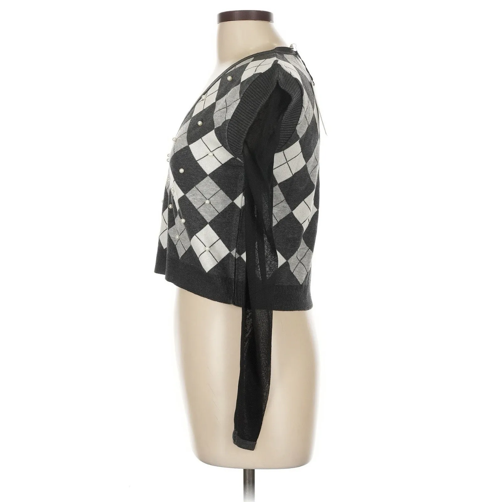 Theo The Label Nomia Plaid Pearly V-neck‎ Sweater Sz Large Argyle Y2K Aesthetic - Image 4