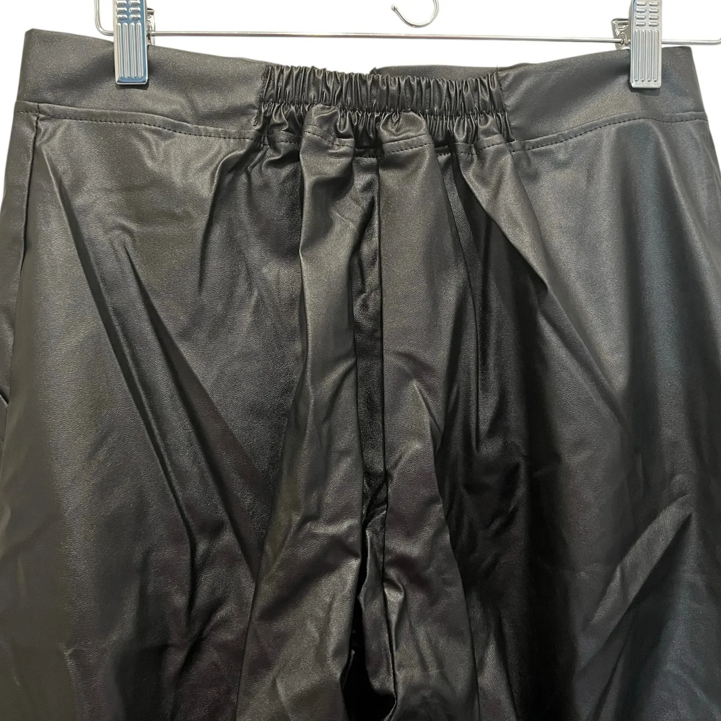 Black Faux Leather Cargo Jogger Sz M Hi Rise Exposed Zipper Rock Punk Biker Moto Size M - Image 6