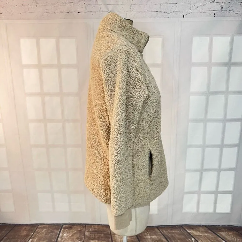 Calvin Klein Beige Sherpa Full Zipper Mock Neck Teddy Jacket Size Small - Image 5