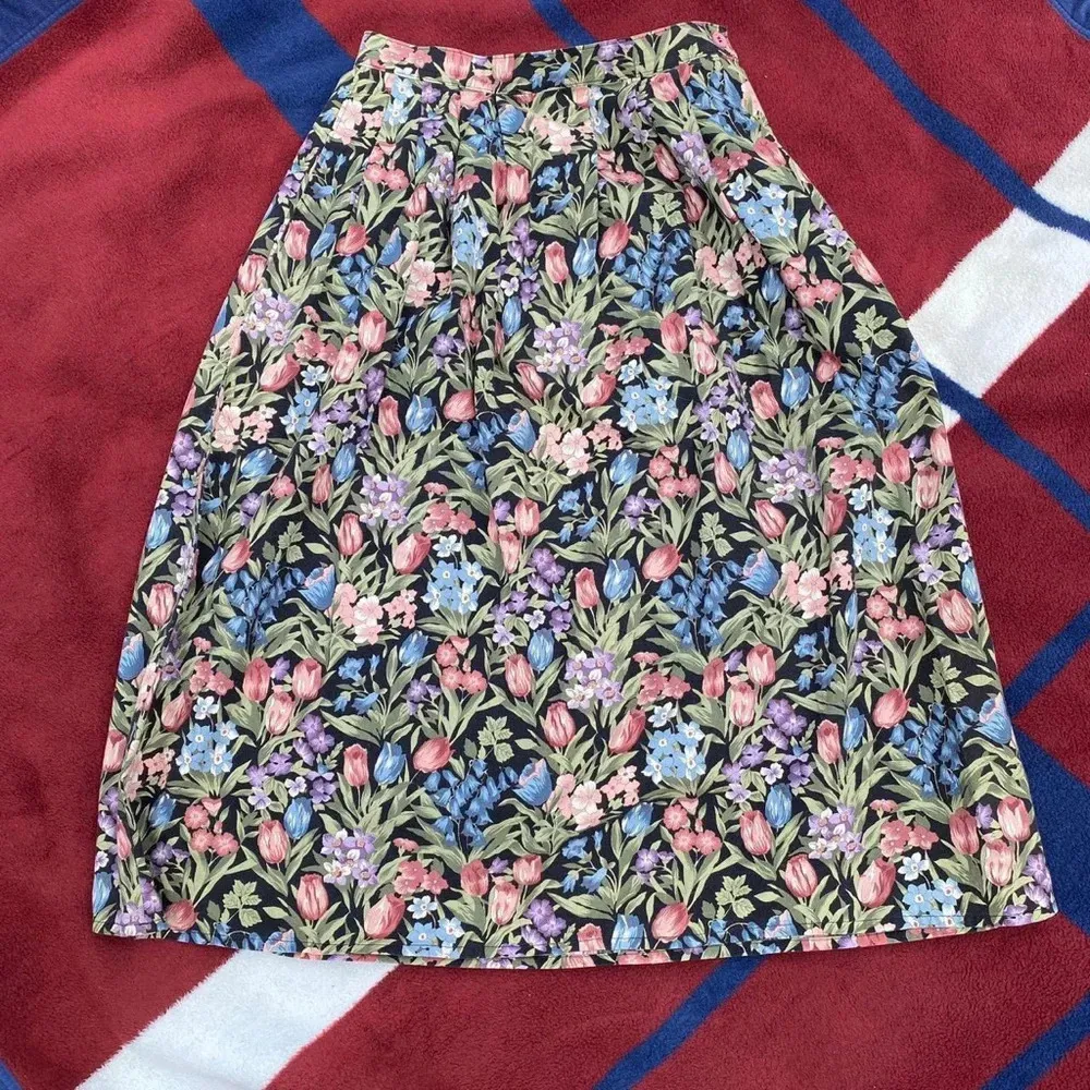 Vintage 70s 80s has gorgeous multicolored floral high waisted midi skirt 28” Pink Size undefined - Image 4