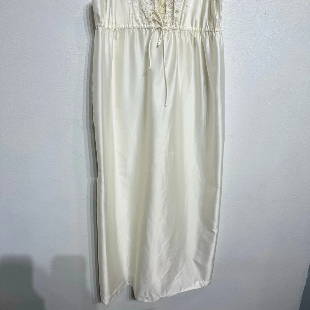 Barbizon Boutique Ivory Satin Lace Trim Vintage Maxi Nightgown Sz M White Size M - Image 5