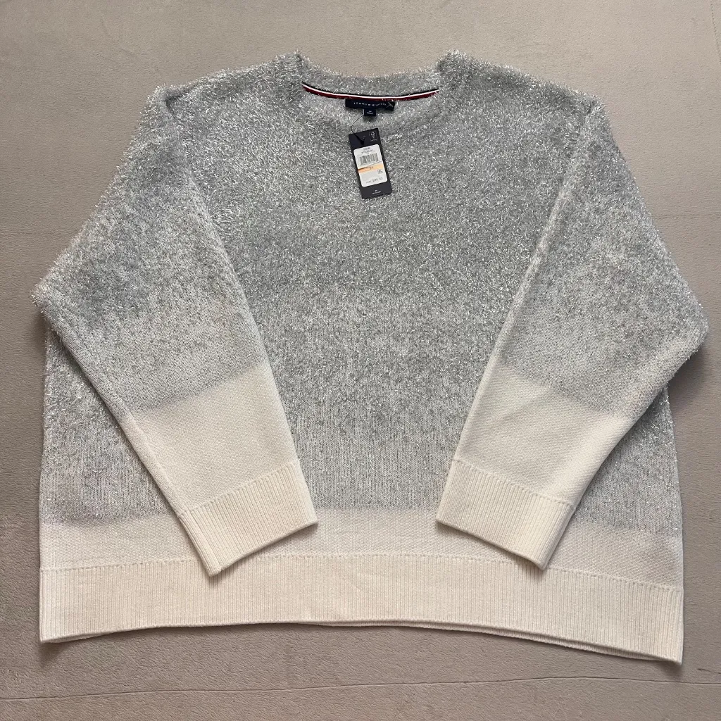 Tommy Hilfiger Women's Sweaters Fuzzy Gray/White Crew Neck Long Sleeve Size 3X - Image 8