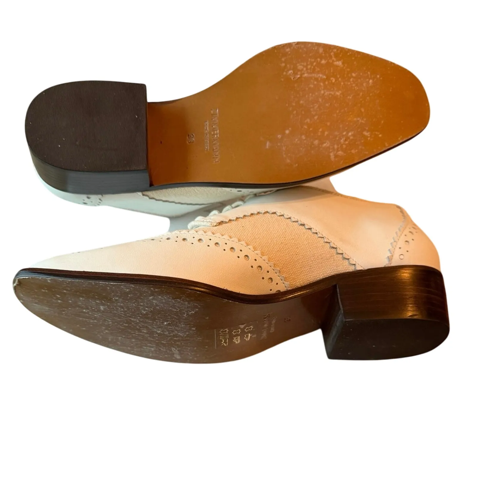 Zimmermann Oxfords Ivory Heeled Luxury Leather Canvas Brogues Size 38 7.5 NIB - Image 7