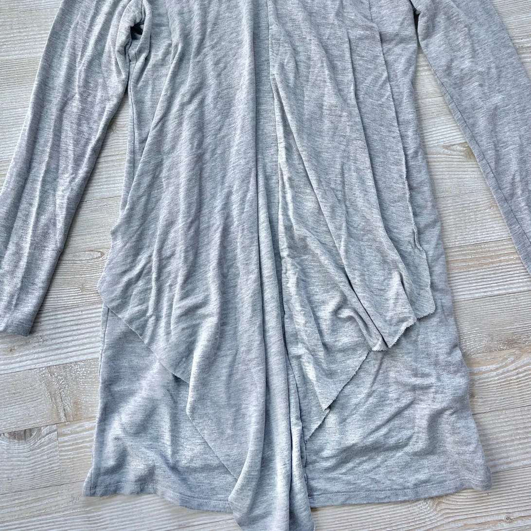 Kensie V-Neck Terry Knit Tunic Top With Waterfall Detail | Heather Grey‎ Small - Image 2