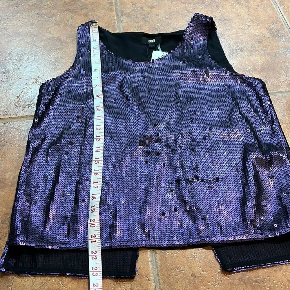 NWT DKNY Womens Sleeveless Sequin Split-Back Top Purple Size S - Image 11