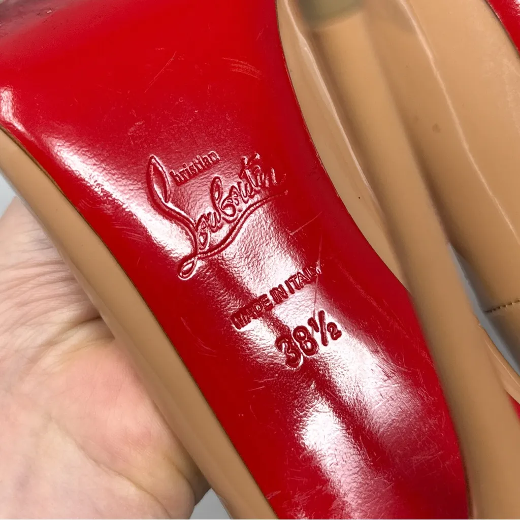 Christian Louboutin So Kate 120 Patent Leather Pointed Toe Pumps Heels Nude 38.5 - Image 9