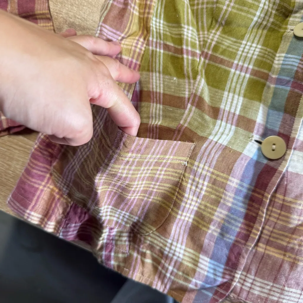 Pendleton Vintage Multicolor Plaid 100% Linen Lightweight Blazer Pockets Petite - Image 3