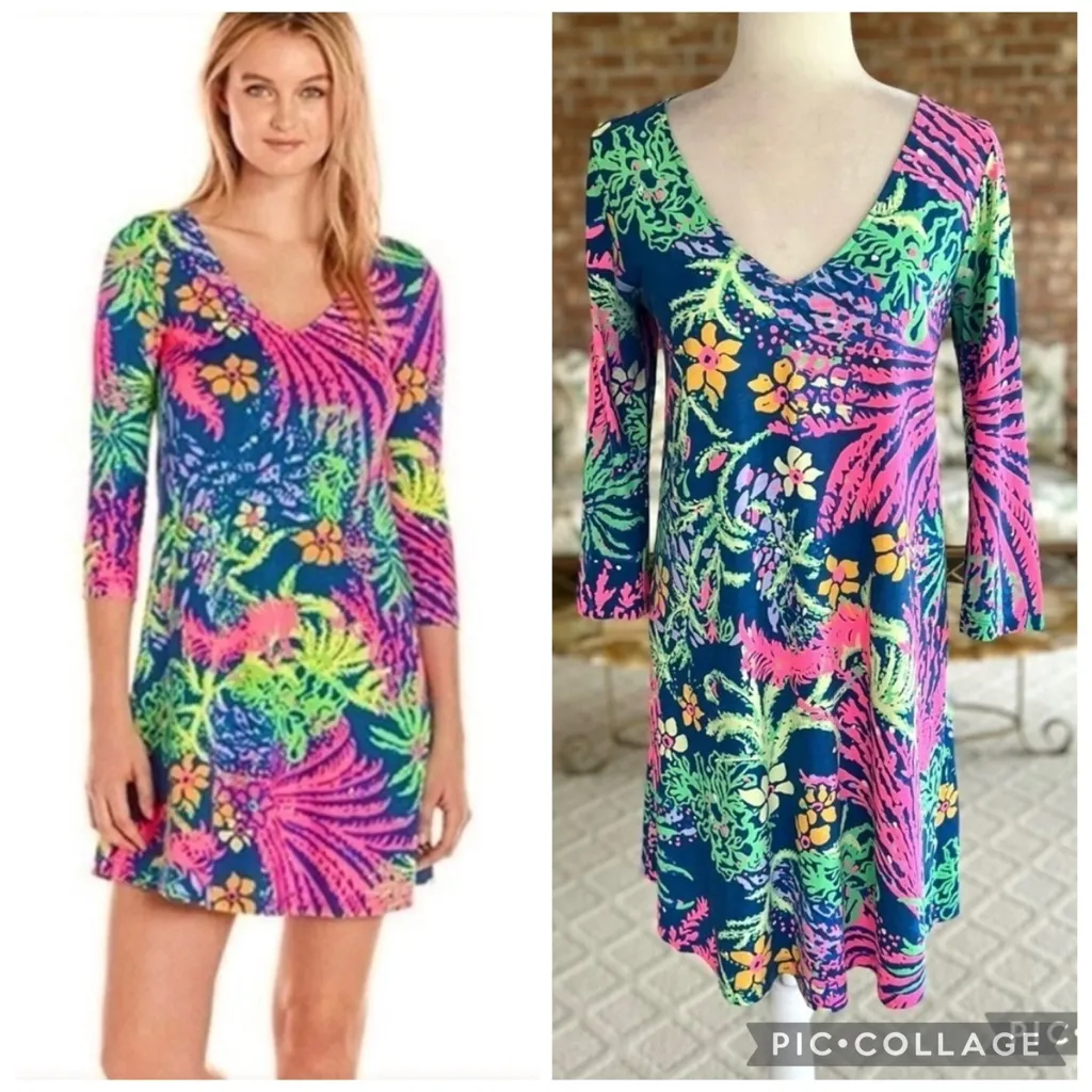 Lilly Pulitzer Erin Indigo All A Glow Dress Mini Knit S Brunch Garden Cocktail - Image 2