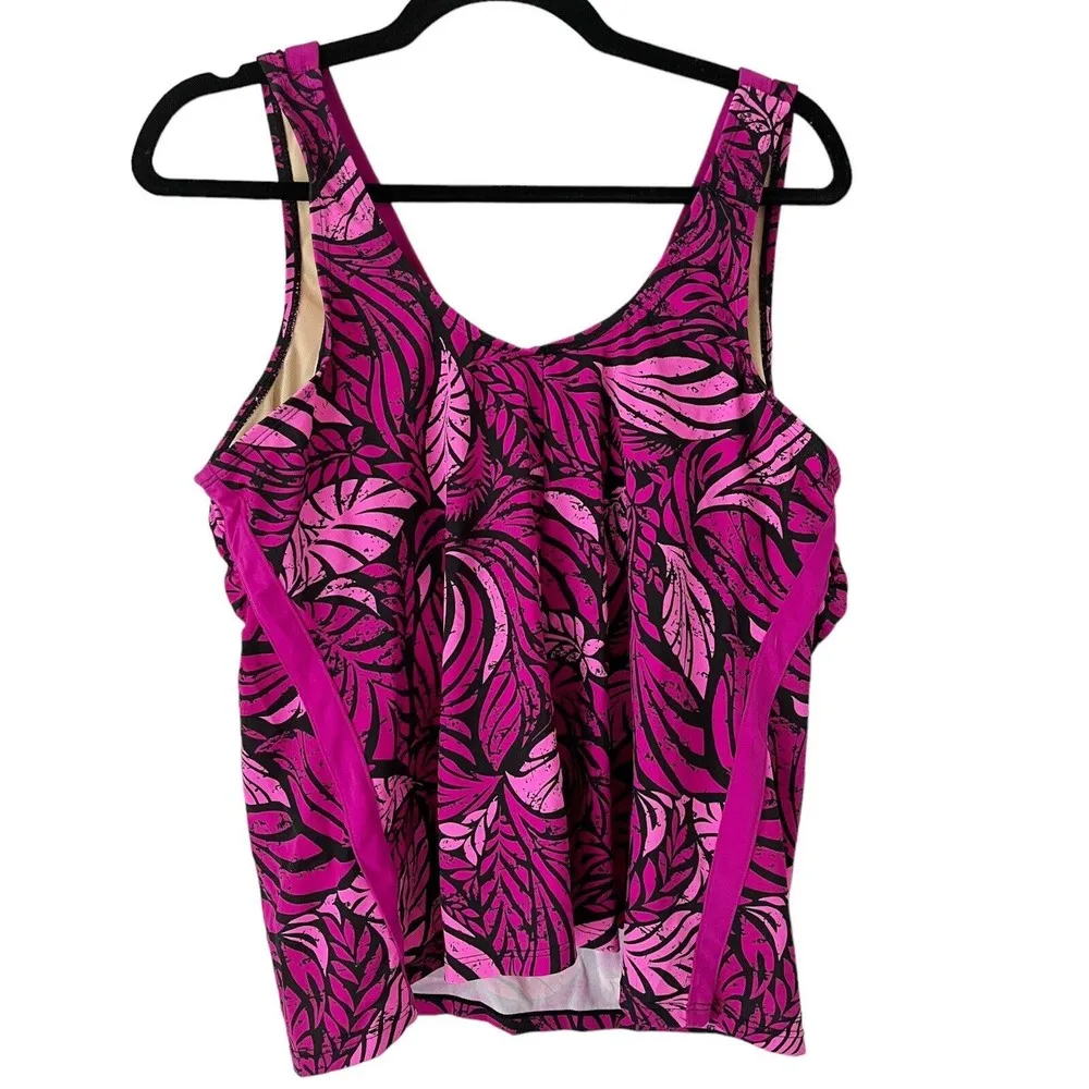 Swimsuits for All Women's Fuchsia Floral V Neck Padded Modest Tankini Top Sz 18 Purple - Image 2