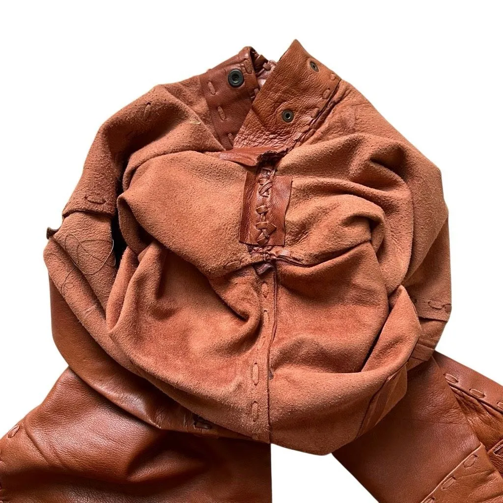 Vintage 1970s Whipstitched Buckskin Leather Flare Pants Size 30” Brown - Image 7