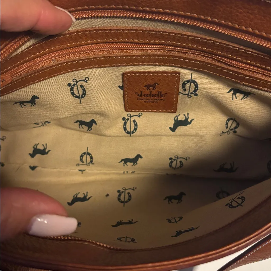 EL CABALLO DARK TAN LEATHER SHOULDER BAG 13.5” X 7” HANDLE DROP 12” PRELOVED Brown - Image 13