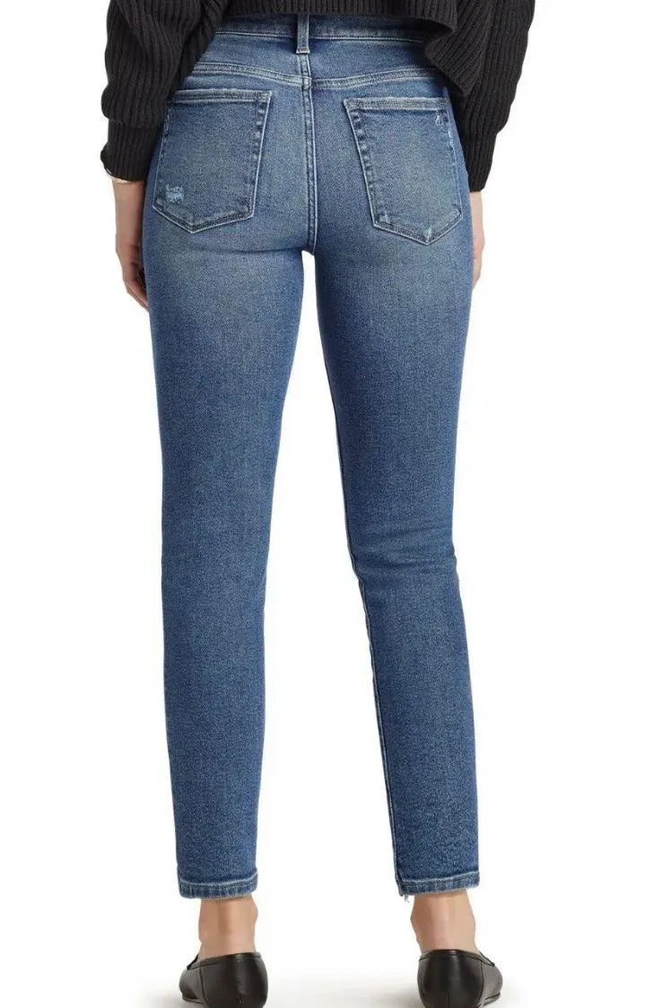 New  Ripped Hem High Rise Stiletto Straight Jeans Kamella - Image 3